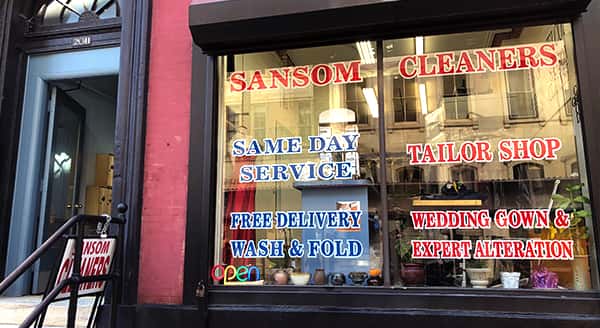 External decoration of Sansom Dry Cleaners in Center City Philadelphia